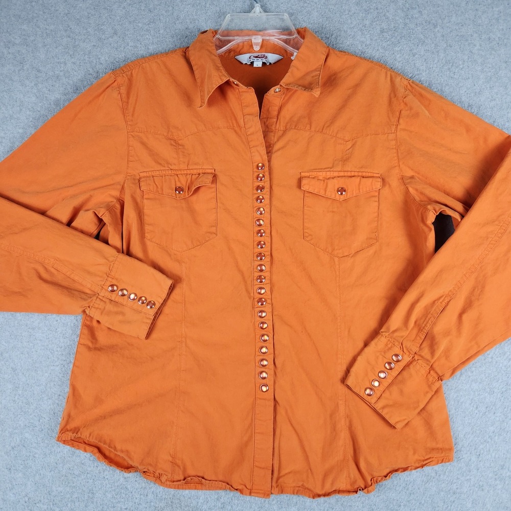 Roper Western Shirt Womens Large Orange Cotton Cowgirl Long Sleeve Snap Front